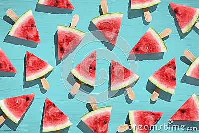 Watermelon pattern. Sliced watermelon on color background. Stock Photo