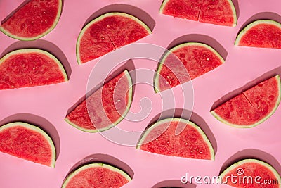 Watermelon pattern. Sliced watermelon on white background. Flat lay, top view Stock Photo