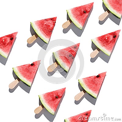 Watermelon pattern. Sliced watermelon on white background. Stock Photo
