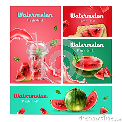 Watermelon Realistic Banners Set Vector Illustration