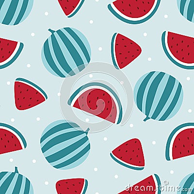 Watermelon seamless pattern on blue background. Vector illustration Vector Illustration