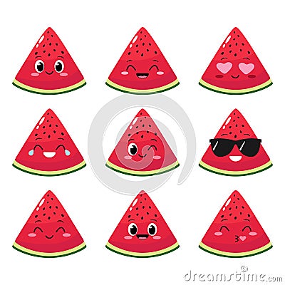 Watermelon slice character with funny face Vector Illustration