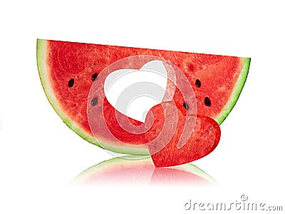 Watermelon Slice with heart hole shaped Stock Photo