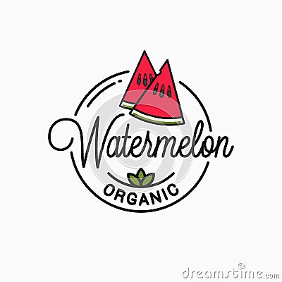 Watermelon slice logo. Round linear of watermelon Vector Illustration