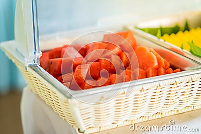 Watermelon sliced in the buffet restaurant Stock Photo