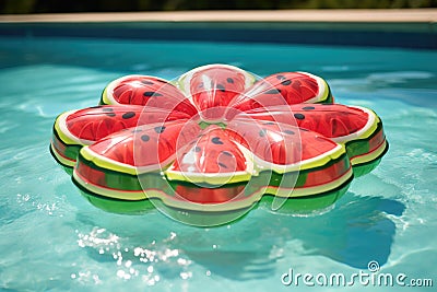 watermelon slices arrayed on a bright pool float Stock Photo