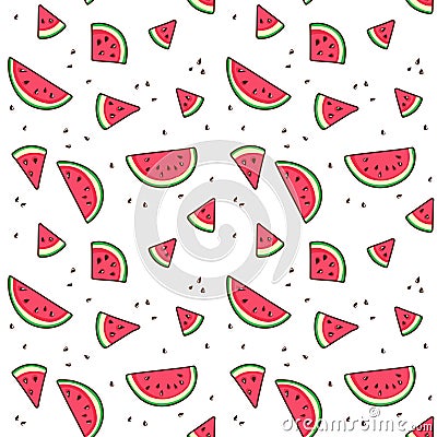 Watermelon slices tropical fruit seamless pattern textile prints, cards, design. Vector Illustration