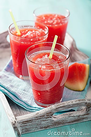 Watermelon summer refreshing drink in glasses Stock Photo