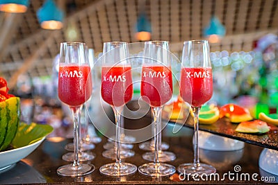 Watermelon tasty appetite fresh made cocktails in glasses at the bar Stock Photo