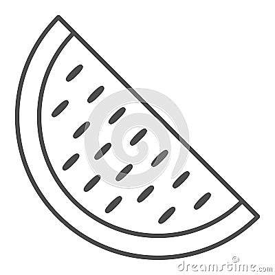 Watermelon thin line icon, fruits concept, Big watermelon slice with seed sign on white background, Melon icon in Vector Illustration