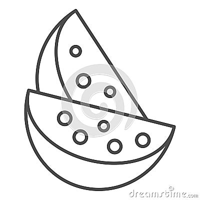 Watermelon thin line icon. Two portion of Watermelon illustration isolated on white. Two Big watermelon slice cut with Vector Illustration