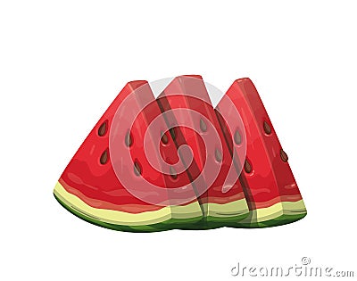 Watermelon, three sliced pieces Vector Illustration