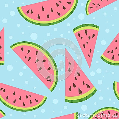 Watermelon vector colorful seamless pattern on blu Vector Illustration