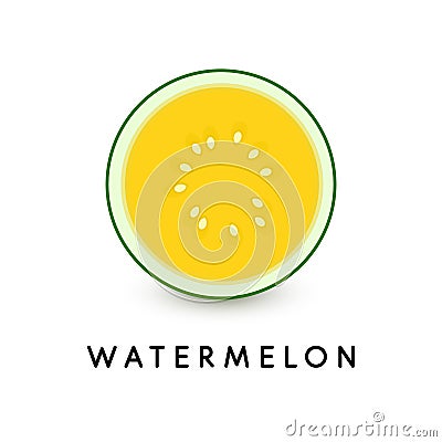 Watermelon vector icon. Summer healthy food illustration on white background. Watermelon slice, isolated yellow juicy Vector Illustration
