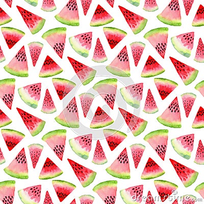 Watermelon watercolor pattern. Tropical food illustration. Textile seamless design Cartoon Illustration