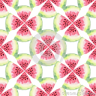 Watermelon watercolor seamless pattern. Modern food illustration. Textile print design Cartoon Illustration