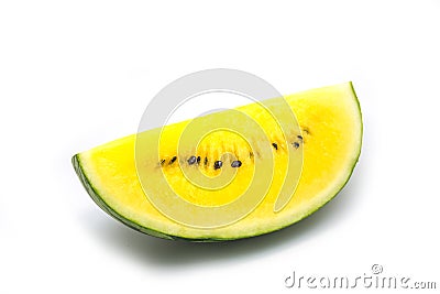 Watermelon yellow juice seedless on white background Stock Photo