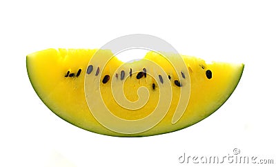 Watermelon yellow piece with white on background Stock Photo