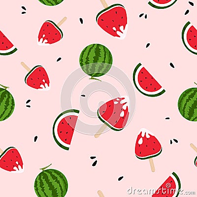 Watermelons, ice cream, yummy, freshness seamless pattern colorful, summer season, splashing of ink background texture vector Vector Illustration