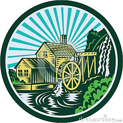 Watermill House Circle Retro Stock Photo