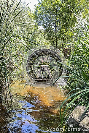 Watermills.Constantly Turning Wheels of Energy and Cultural Heritage from History to the Present Stock Photo
