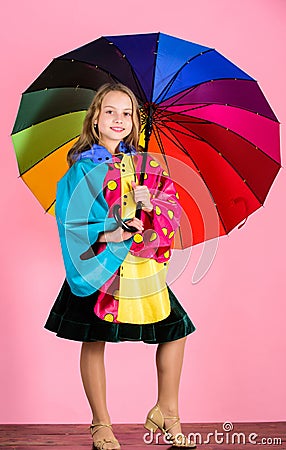 Waterproof accessories make rainy day cheerful and pleasant. Confident in her fall garments. Waterproof accessories Stock Photo