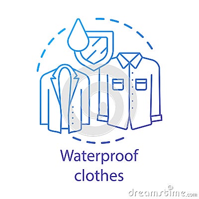 Waterproof clothes textiles concept icon. Moisture resistant raincoat idea thin line illustration. Hydrophobic fabric Vector Illustration