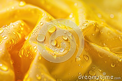 Waterproof fabric background vibrant yellow synthetic ripstop material with water droplets evenly distributed creating uniform Stock Photo