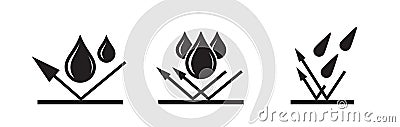 Waterproof icon, water proof drop resistant, vector logo. Impermeable, hydrophobic waterproof fabric arrow icon Vector Illustration