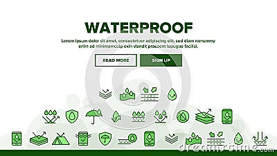 Waterproof, Water Resistant Materials Vector Linear Icons Set Vector Illustration