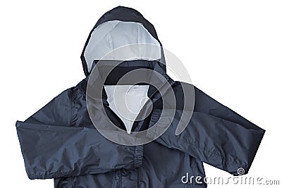Waterproof windproof Rain jacket with hood in black isolated on Stock Photo