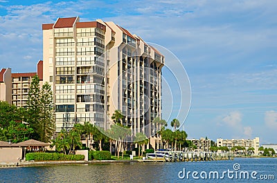 Waterside luxury homes condominium building Stock Photo