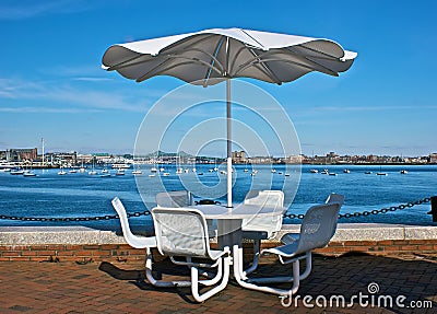 Waterside patio Stock Photo