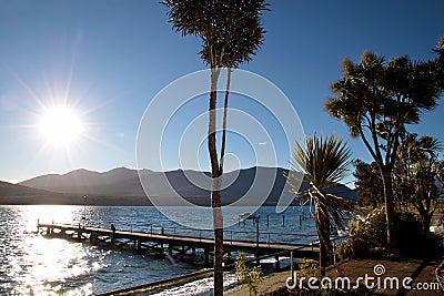 Waterside of Te Anau, New Zealand Stock Photo