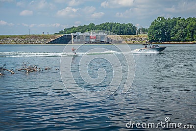 Waterskiing on the lake in summertime Editorial Stock Photo
