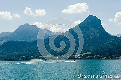 Waterskiing on the Wolfgangsee Stock Photo
