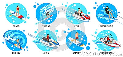 Watersport Isometric Set Vector Illustration