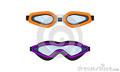 Watertight Diving Goggles for Swimming Underwater Vector Set Vector Illustration