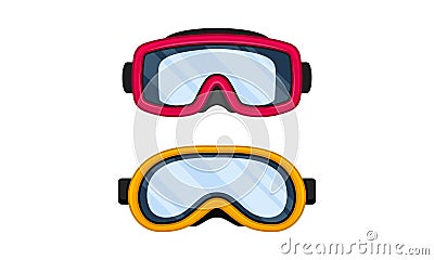 Watertight Diving Goggles for Swimming Underwater Vector Set Vector Illustration