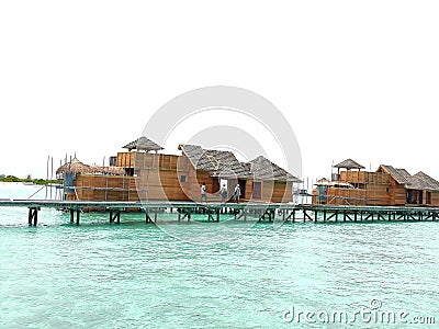 watervilla wooden house project in maldives Stock Photo