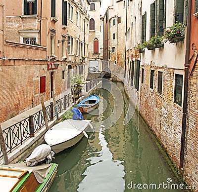 A waterway in the backstreets of Venice, Italy Editorial Stock Photo