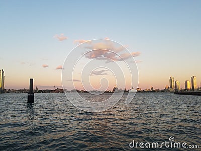 Waterways of New York City, view of Manhattan and Queens Stock Photo