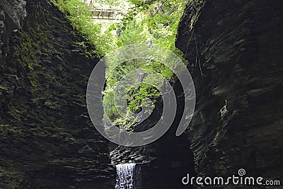 Cascading water creates a tranquil waterfall at Watkins Glen, NY State Park Stock Photo