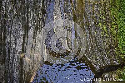 A small river empties into a basin within the rocks at Watkins Glen, NY State Park Stock Photo