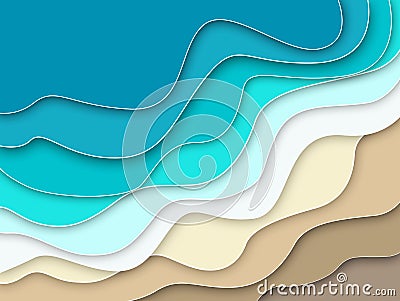 Wave abstract background. Waves of the sea, ocean. Paper 3d illustration Cartoon Illustration