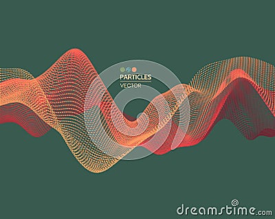 Wave background. Abstract vector illustration. 3d technology style. Illustration with dots. Vector Illustration