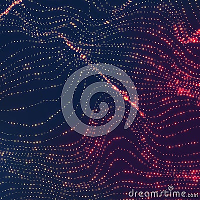 Wave Background. Ripple Grid. Glowing Round Particles. Swarm Of Dots. Vector Illustration Vector Illustration