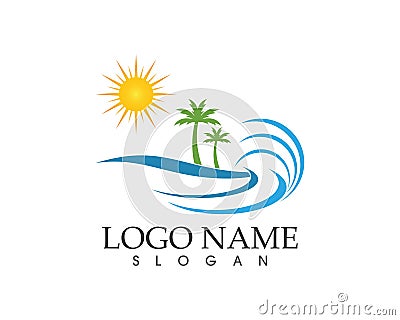 Wave beach holidays logo design concept Vector Illustration