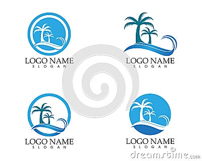 Wave beach holidays logo design template Vector Illustration