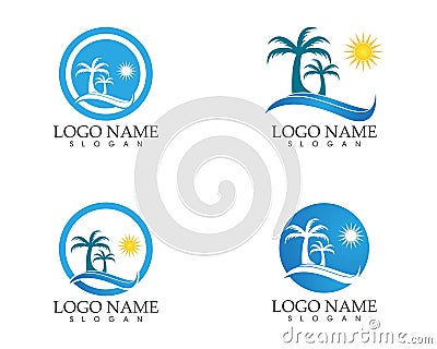 Wave beach holidays logo design template Vector Illustration